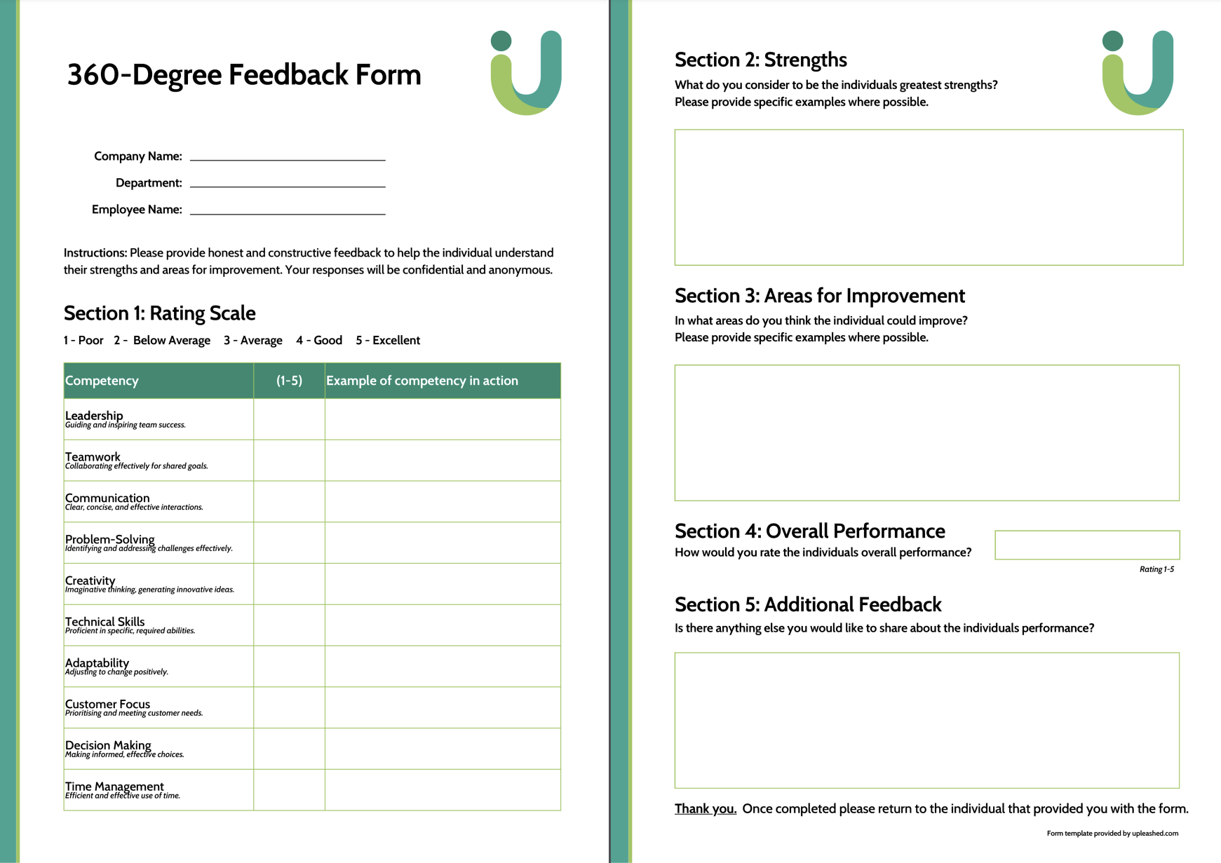Image of the upleashed 360 degree feedback form that can be accessed for free when you become a student of upleashed